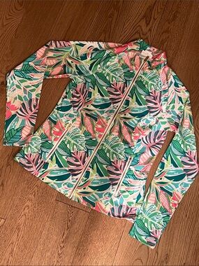 Sigrid Olsen Pink & Teal Tropical Zip Jacket. Golf & Tennis